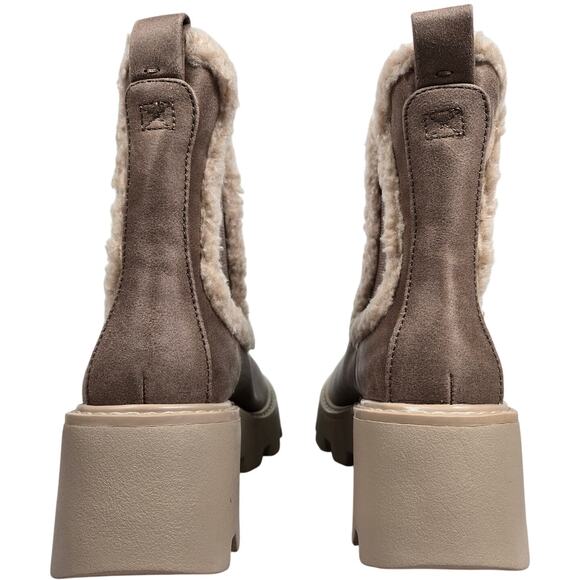 Dolce Vita Lug Sole Chelsea Boots Faux Suede Sherpa Trim Platform Ankle Booties - Picture 4 of 11